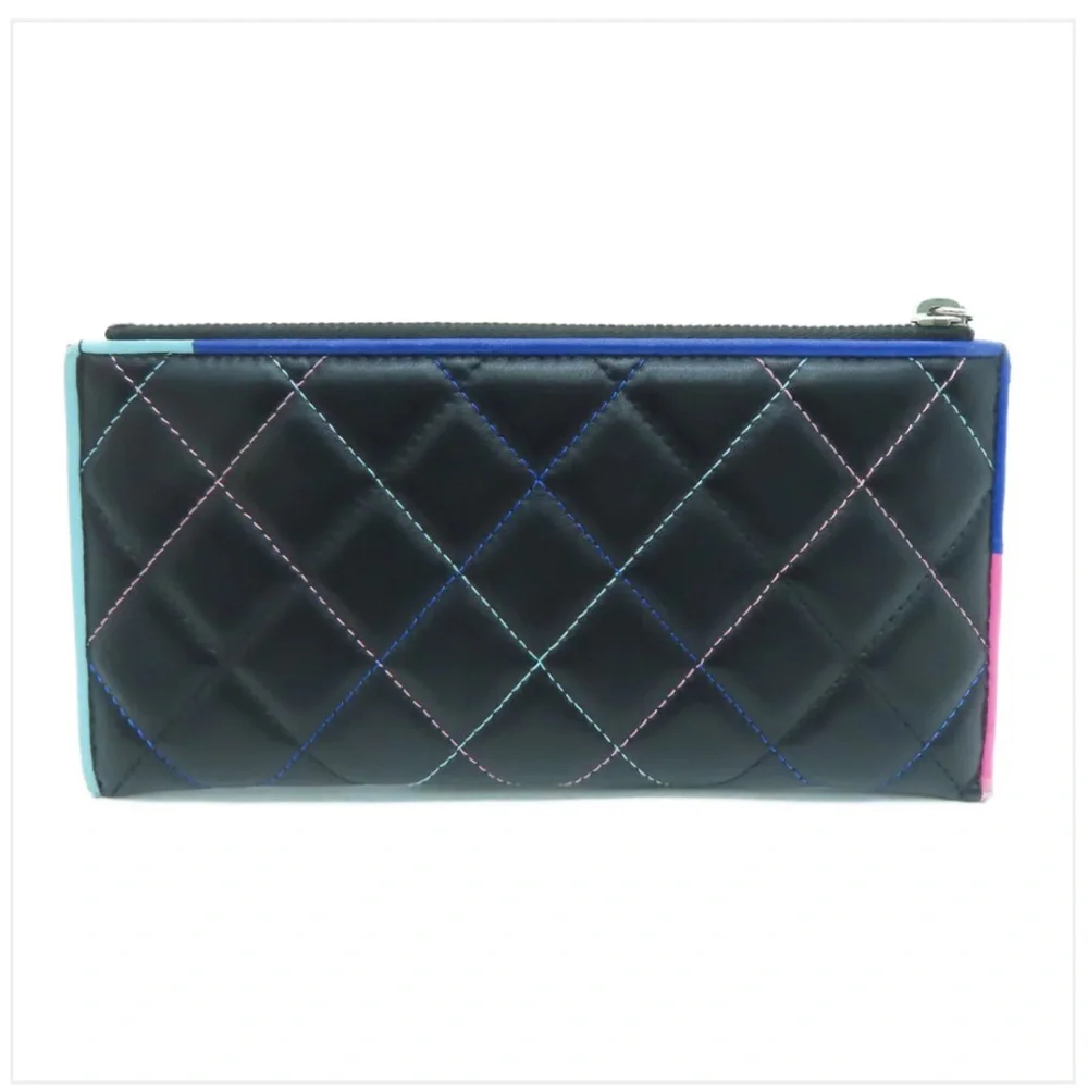 CHANEL Coco Mark Matelassé Lambskin Long Wallet Card Holder
